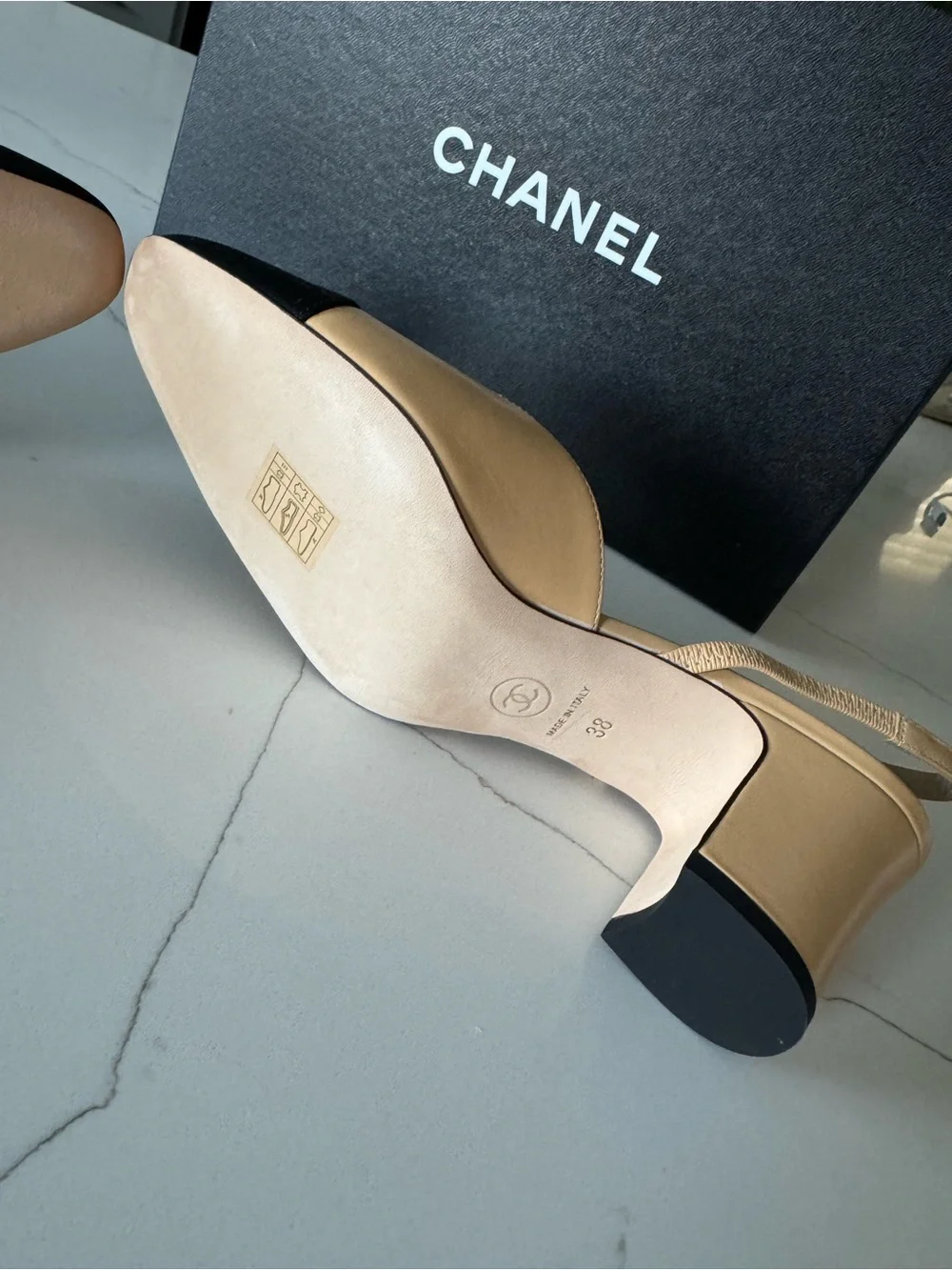 Brand New CHANEL Two-Tone Slingback Pumps in Beige and Black